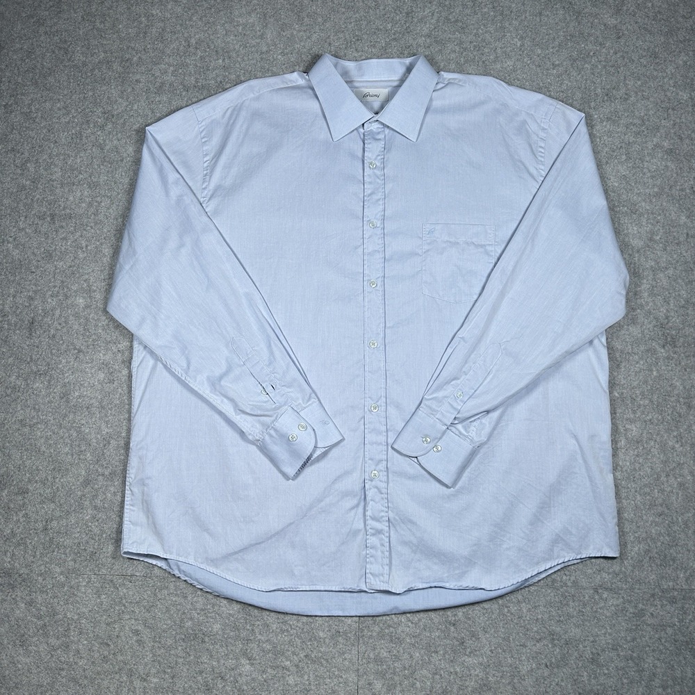 Brioni Long Sleeve Button Down Shirt Mens Size 5XL 50-1 Blue Italy Made Luxury